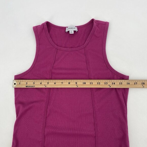 Evereve Ribbed Tank Top Size L Fuchsia Crewneck Stretch Sleeveless Casual Modal - Picture 4 of 12